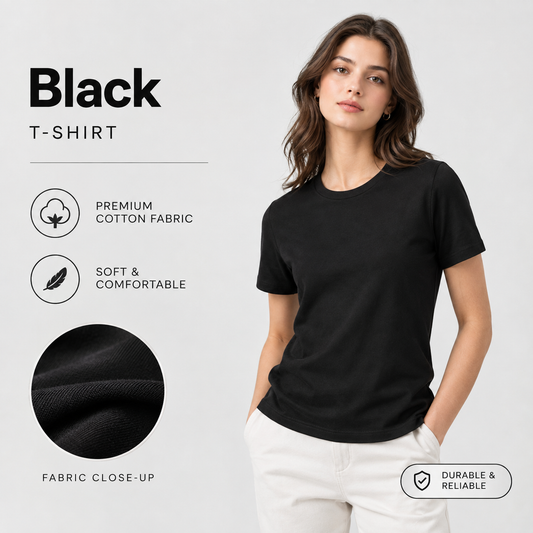 Women's Premium Tee – Black | Soft Cotton Everyday Essential | COTTONNY
